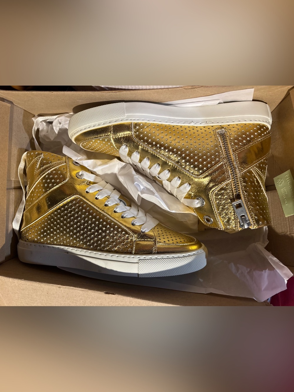 Zadig & Voltaire Gold Metallic High-Top Sneakers